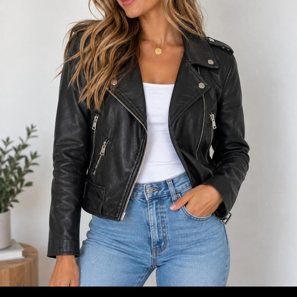 Zara black leather jacket bikerchic